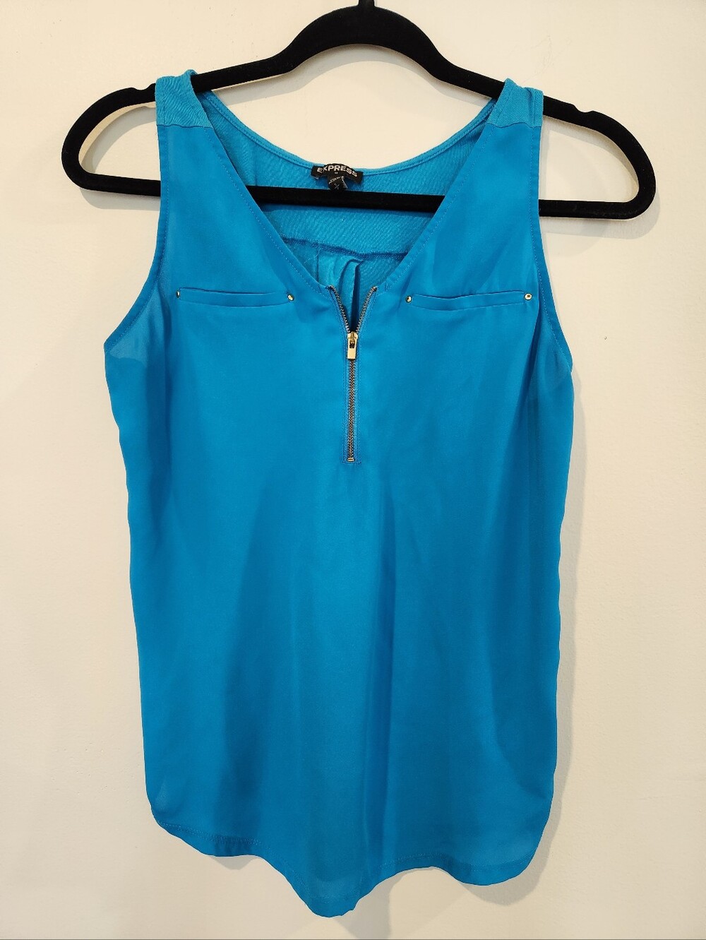 Express Bright Turquoise Zip-Front Sleeveless Tank